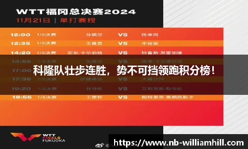 科隆队壮步连胜，势不可挡领跑积分榜！